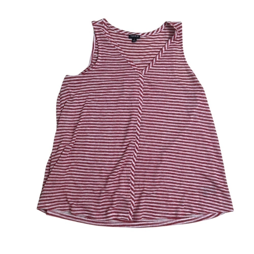 Torrid Knit Jersey Swing Tunic Tank Red White Striped Casual Plus Size 1X